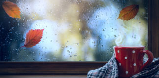 Rainy fall window and tea