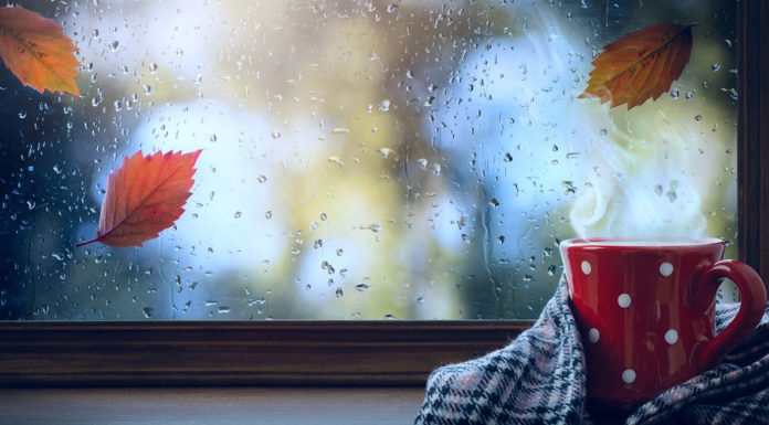 Rainy fall window and tea