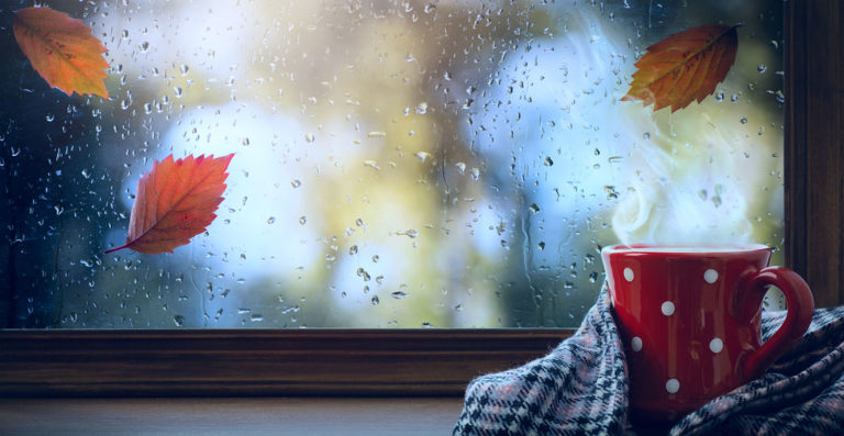 Rainy fall window and tea