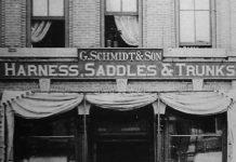 Photo Courtesy Maud Hart Lovelace’s Deep Valley by Julie A. Schrader - Gottlieb Schmidt & Son Harness, Saddles & Trunks, ca. 1890 This business survived over four generations of family management. Schmidt’s was Mankato’s oldest retail business until it closed in 1986 after 127 years in business. Note the iconic dapple gray wooden horse in the front of the shop. Mankato-born author Maud Hart Lovelace wrote about it in the Betsy-Tacy books