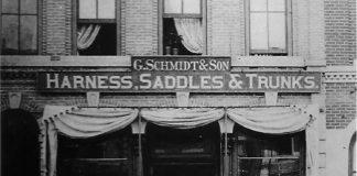 Photo Courtesy Maud Hart Lovelace’s Deep Valley by Julie A. Schrader - Gottlieb Schmidt & Son Harness, Saddles & Trunks, ca. 1890 This business survived over four generations of family management. Schmidt’s was Mankato’s oldest retail business until it closed in 1986 after 127 years in business. Note the iconic dapple gray wooden horse in the front of the shop. Mankato-born author Maud Hart Lovelace wrote about it in the Betsy-Tacy books