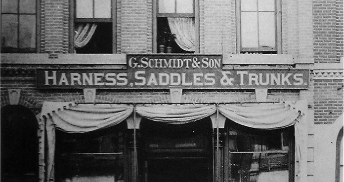 Photo Courtesy Maud Hart Lovelace’s Deep Valley by Julie A. Schrader - Gottlieb Schmidt & Son Harness, Saddles & Trunks, ca. 1890 This business survived over four generations of family management. Schmidt’s was Mankato’s oldest retail business until it closed in 1986 after 127 years in business. Note the iconic dapple gray wooden horse in the front of the shop. Mankato-born author Maud Hart Lovelace wrote about it in the Betsy-Tacy books